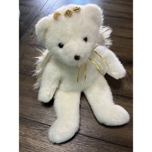 TY Plush Angel White Gold 15" Classic Divine Toy Teddy Bear 2001‎ Stuffed Animal